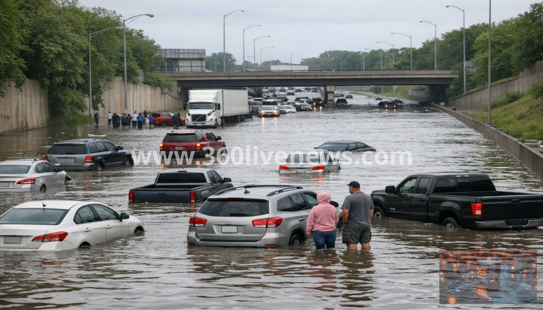 Drivers stranded as flooding closes major highway in Milwaukee
