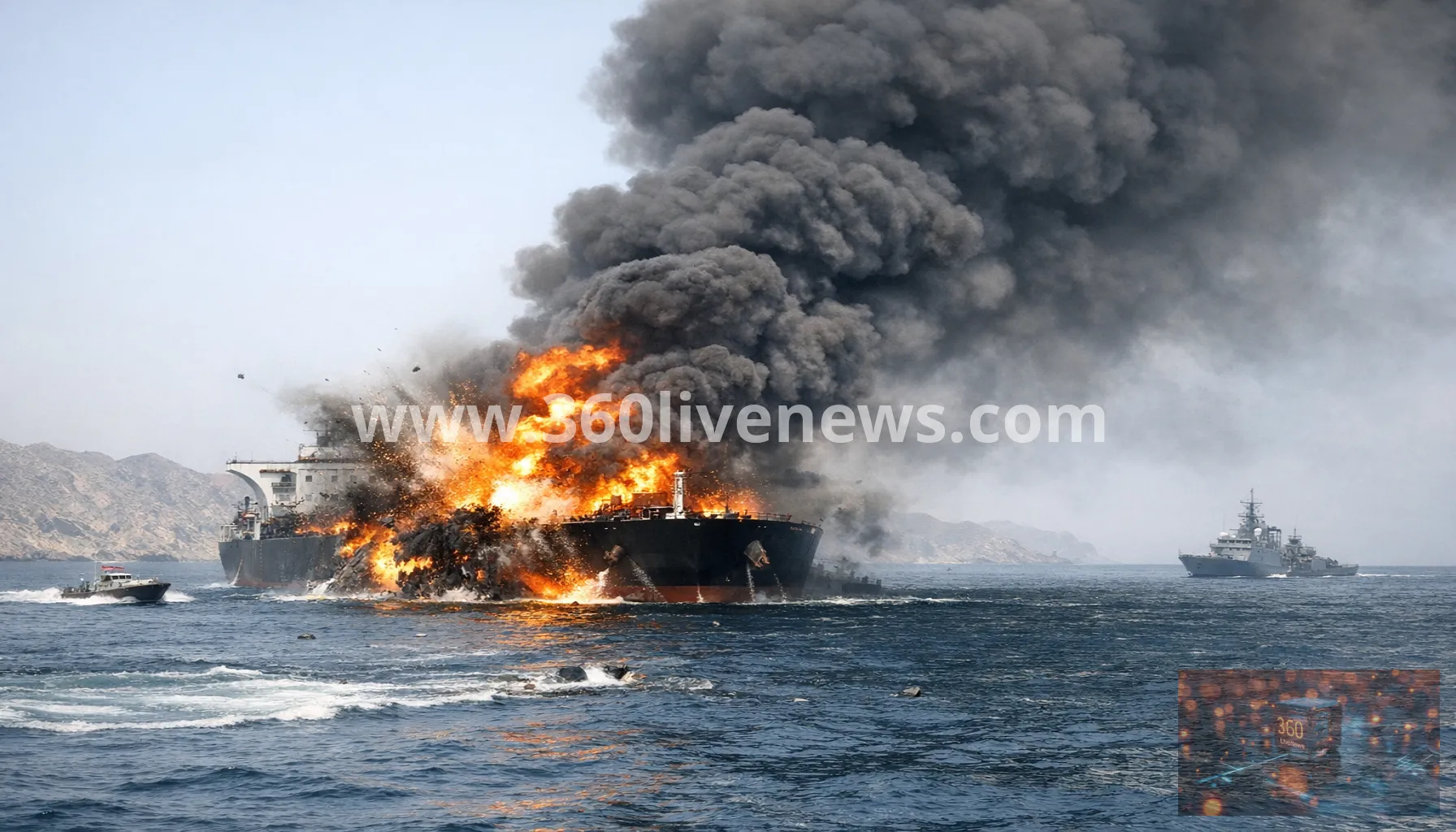Oil tanker explodes in the Strait of Hormuz after hitting naval mine