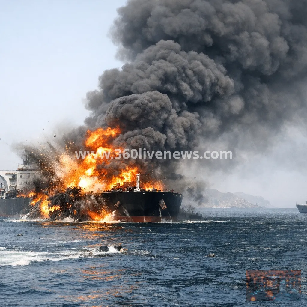 Oil tanker explodes in the Strait of Hormuz after hitting naval mine