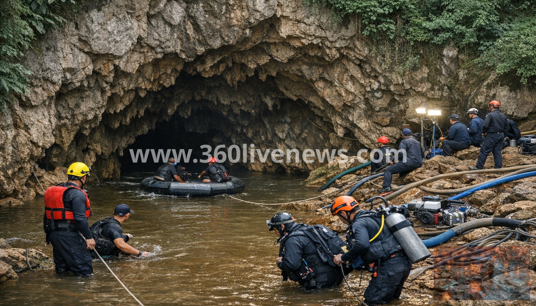 Rescuers race to free seven trapped in flooded Laos cave