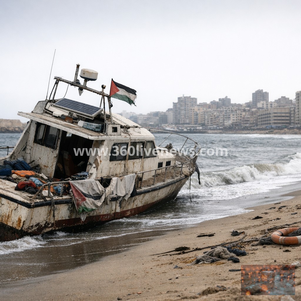 Abandoned Gaza aid flotilla boat washes ashore in Egypt