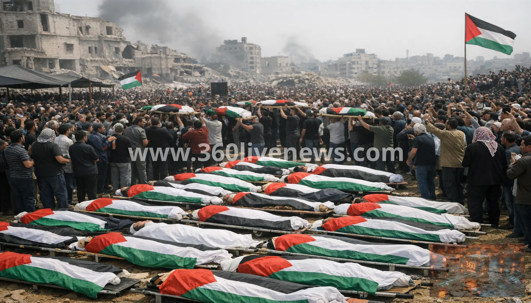 Gaza holds mass funeral for 50 Palestinians recovered from rubble in Gaza City