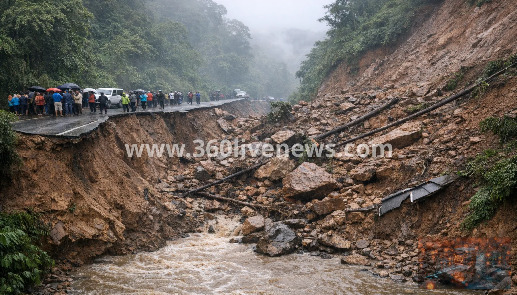 Heavy monsoon rains trigger landslides and cut Shillong-Dawki road in Meghalaya