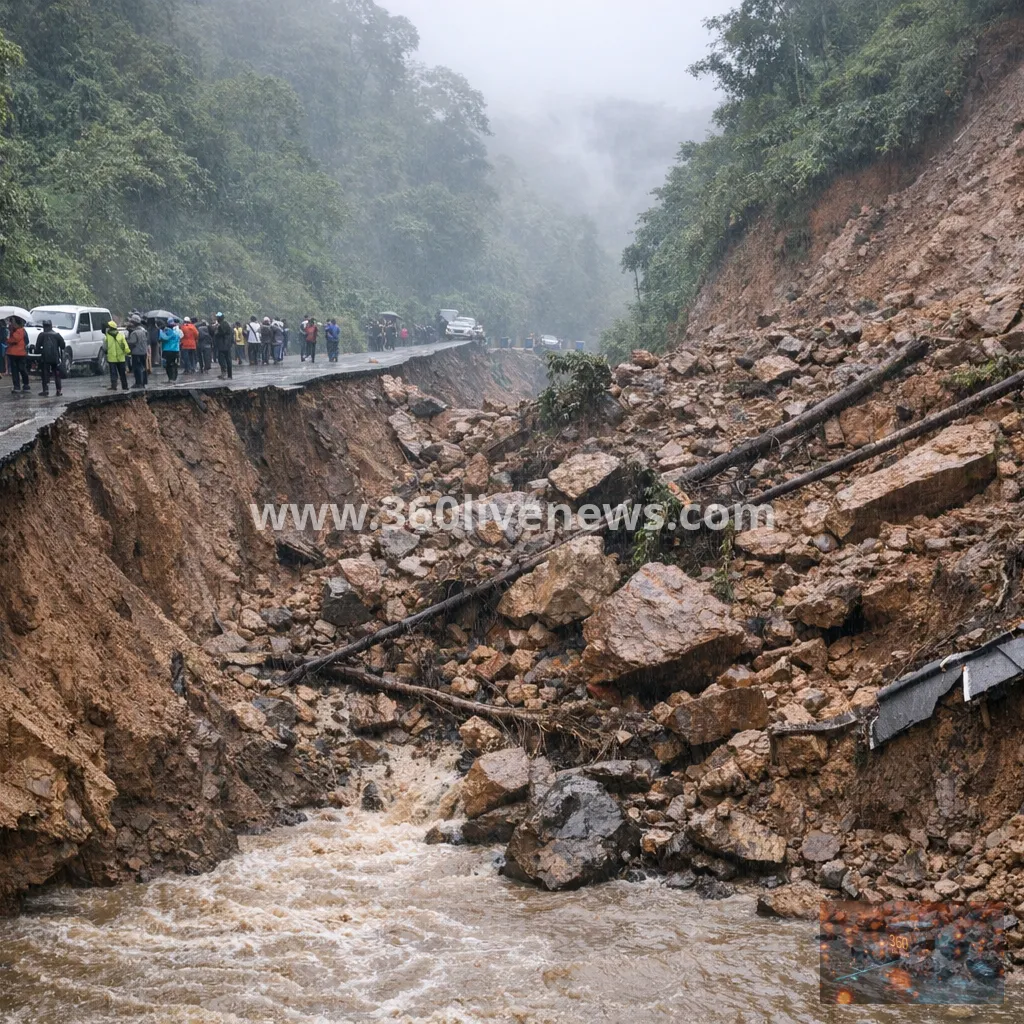 Heavy monsoon rains trigger landslides and cut Shillong-Dawki road in Meghalaya