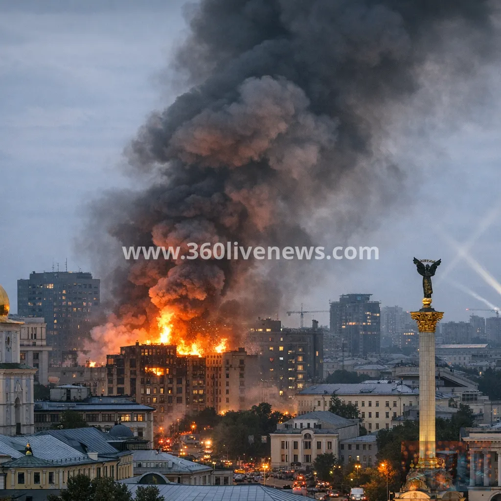 Fire breaks out in central Kyiv during air raid alert after explosion