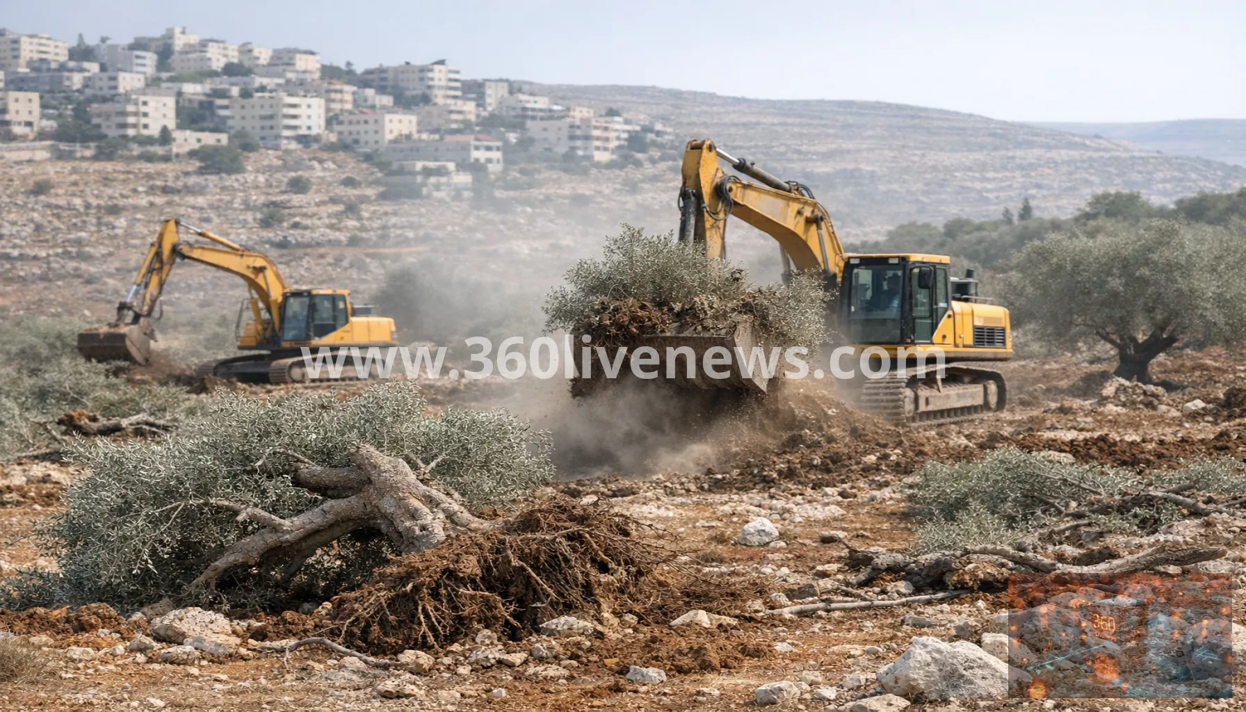 Israeli bulldozers uproot Palestinian olive groves near Ramallah in occupied West Bank