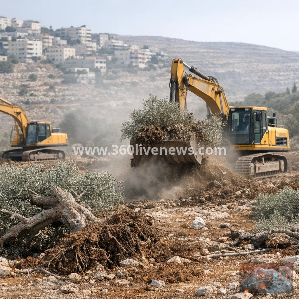 Israeli bulldozers uproot Palestinian olive groves near Ramallah in occupied West Bank