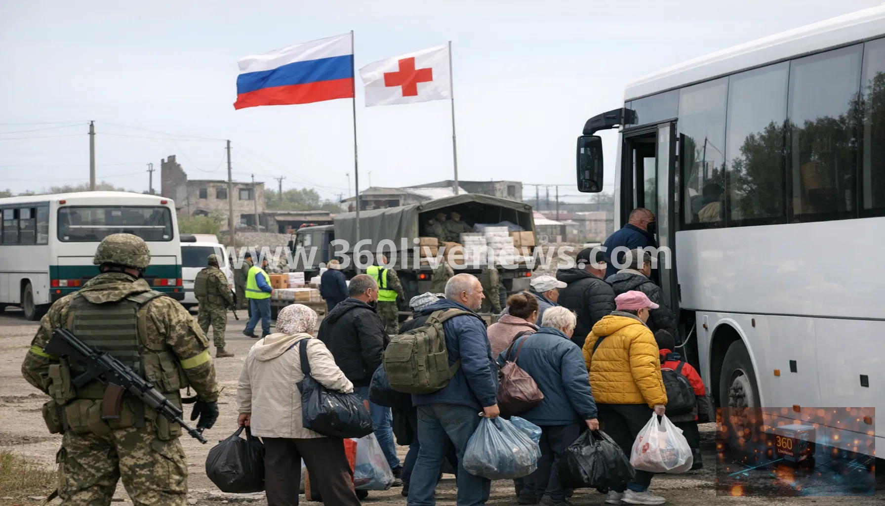 Evacuation begins in Russian-held Oleshky under six-day humanitarian ceasefire