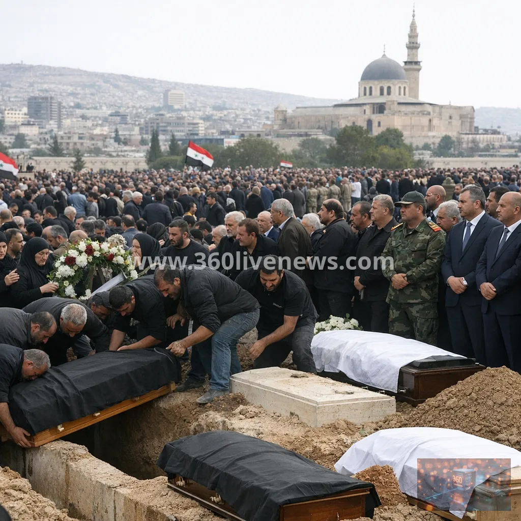 Mourners in Damascus bury cafe bomb blast victims as officials promise justice