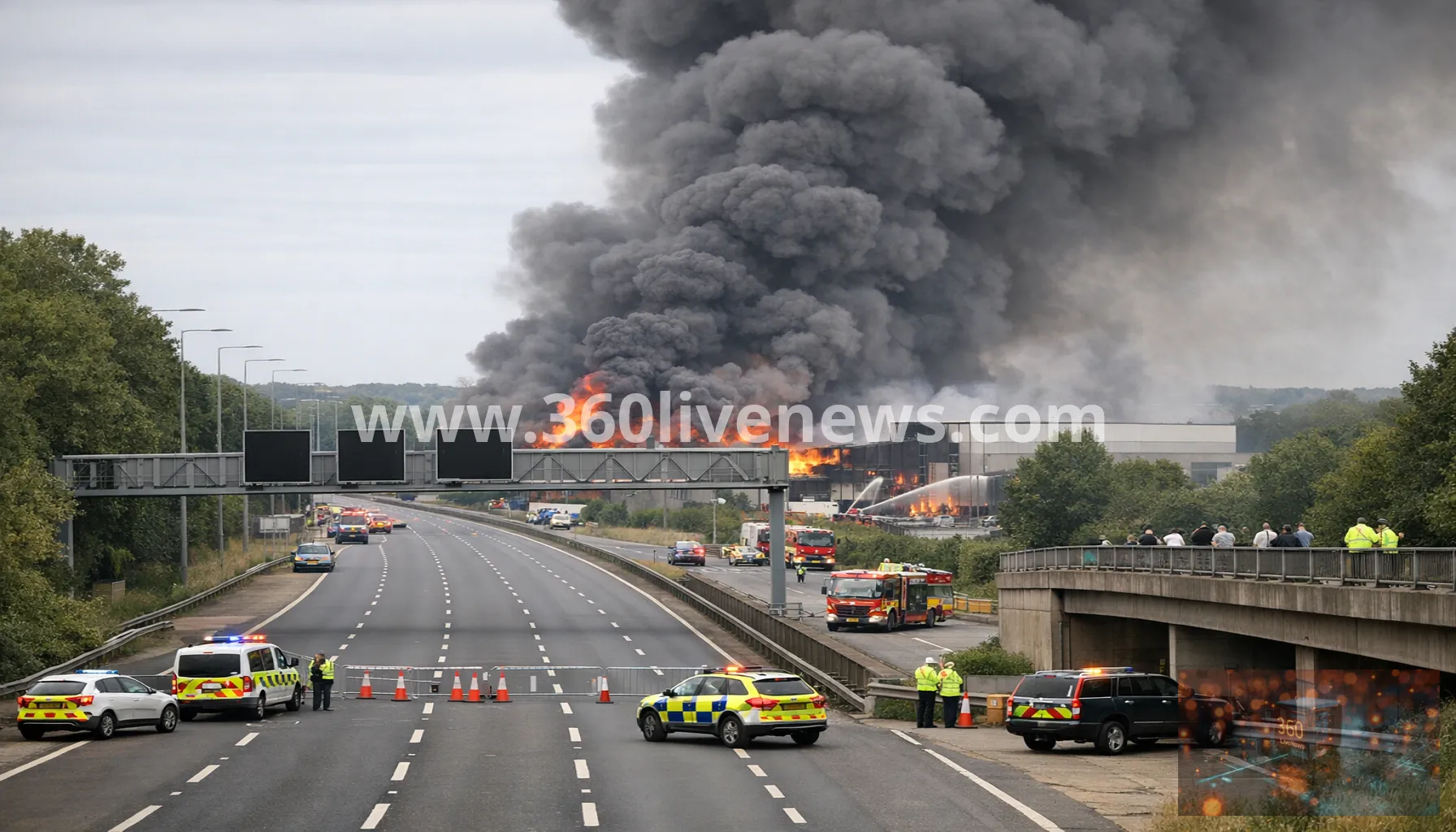 M25 closed in both directions after major fire near St Albans raises explosion risk