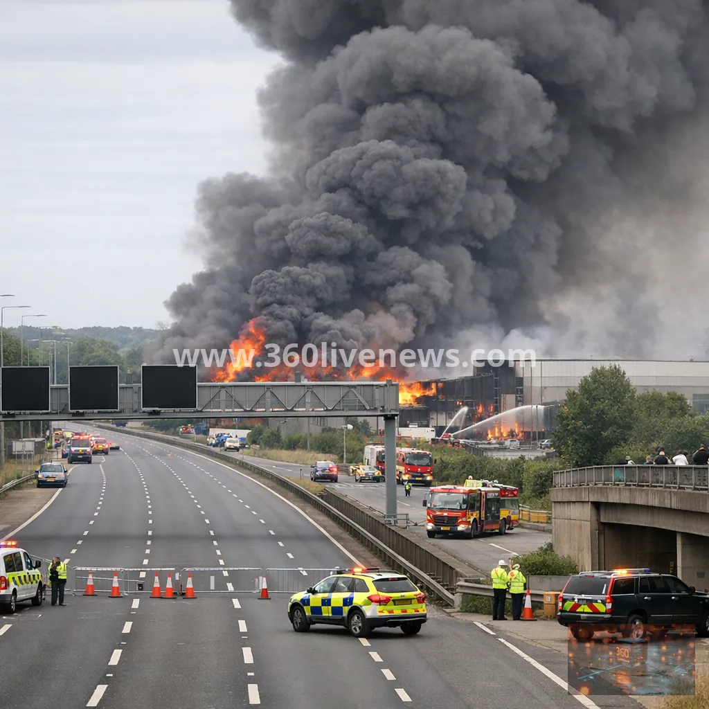 M25 closed in both directions after major fire near St Albans raises explosion risk