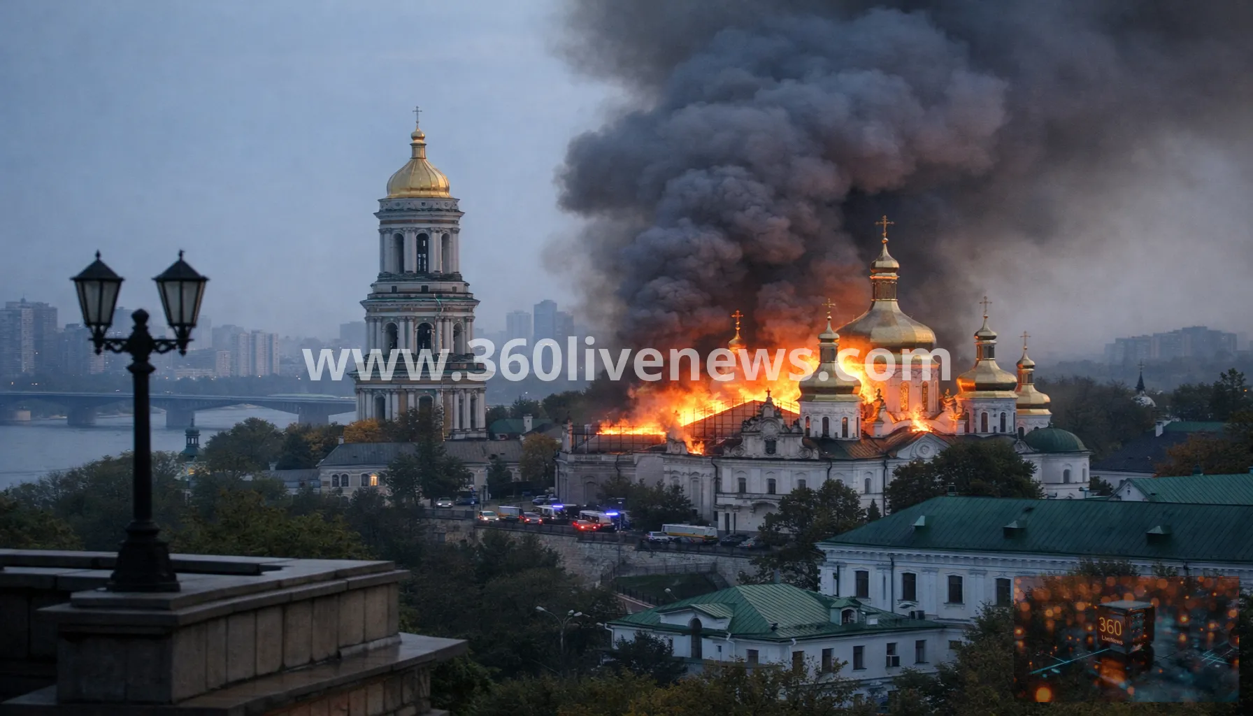 Kyiv monastery set on fire in overnight Russian attack