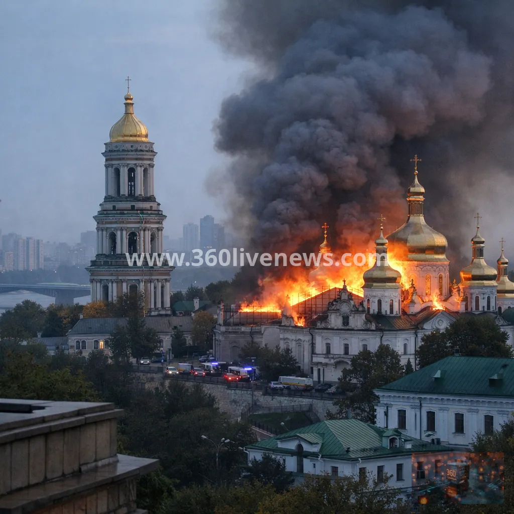 Russian strikes hit Kyiv for a second day as Lavra fire and power cuts deepen