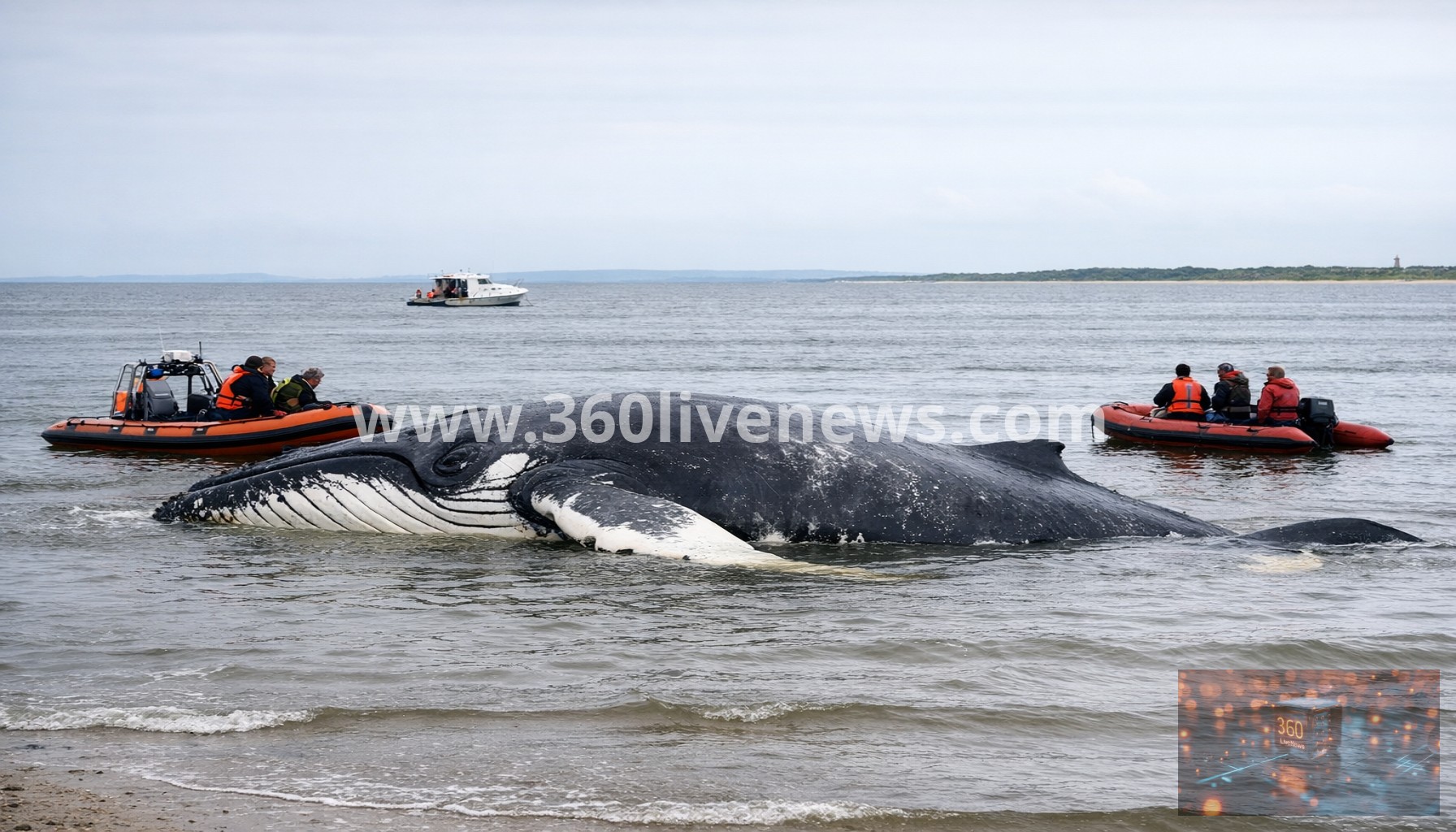 Humpback whale 'Timmy' remains stranded in shallow Baltic Sea waters in Germany