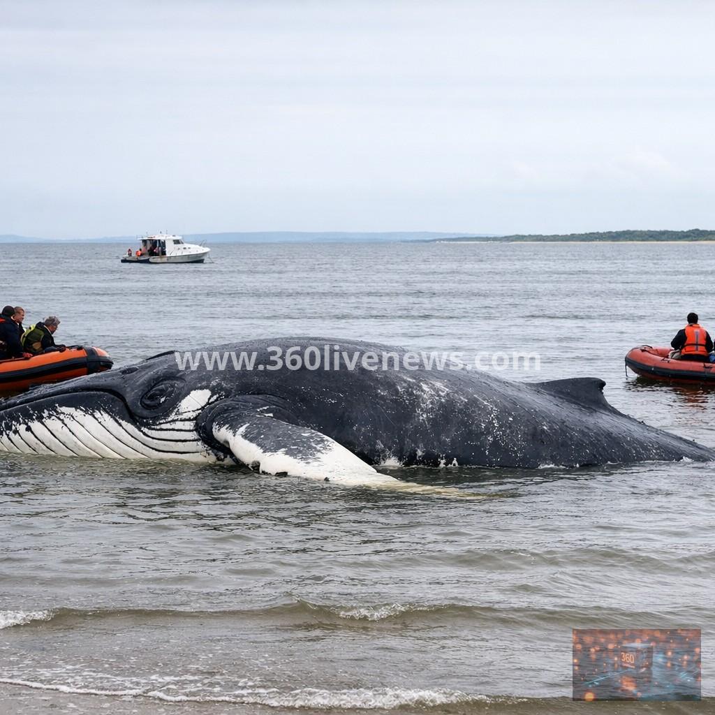 Humpback whale 'Timmy' remains stranded in shallow Baltic Sea waters in Germany