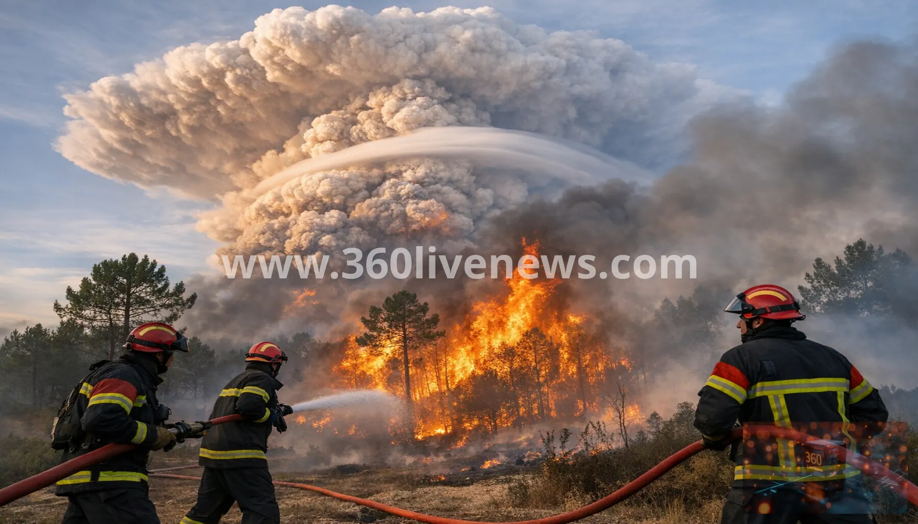 Firefighters battle southwest France wildfire as rare fire clouds appear for first time