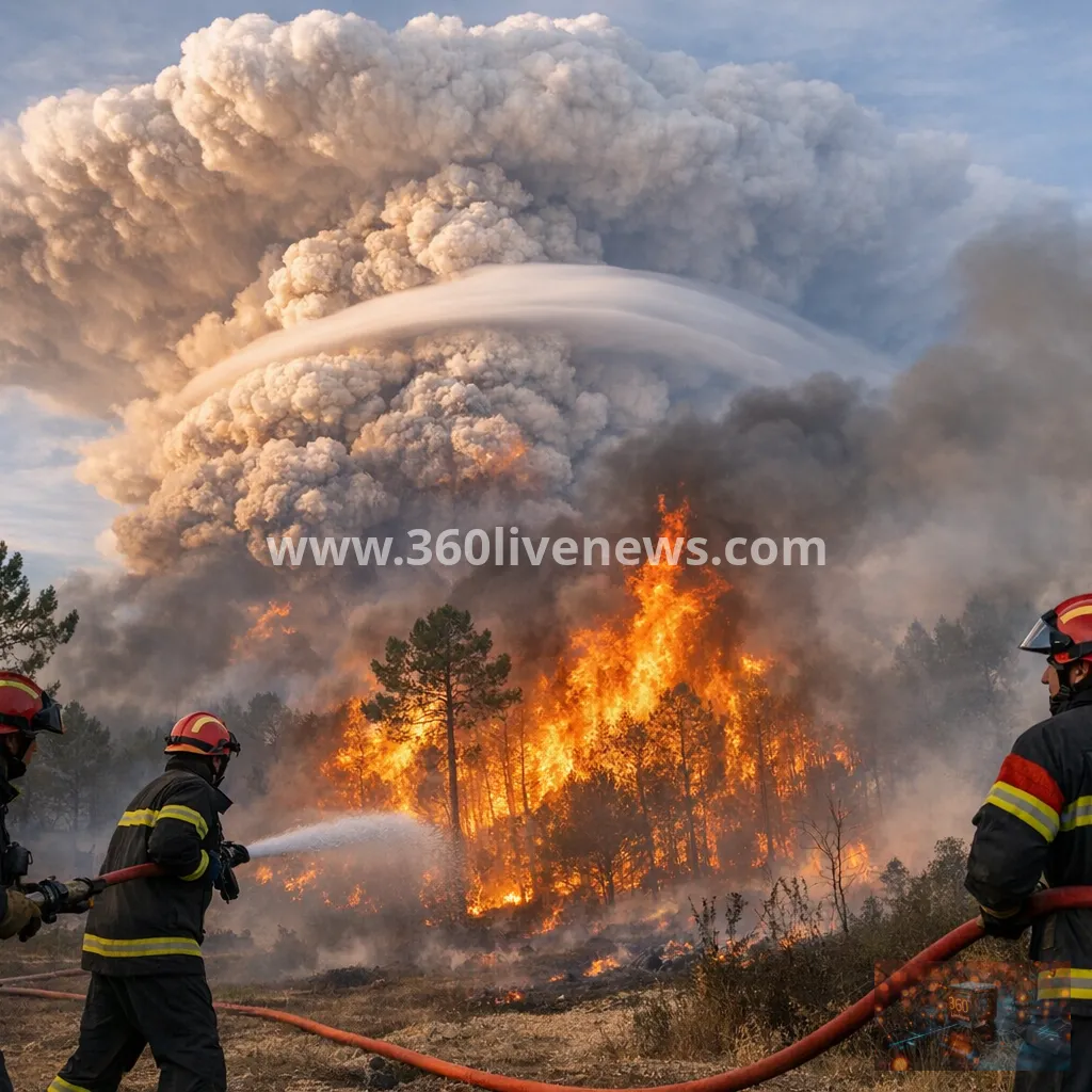 Firefighters battle southwest France wildfire as rare fire clouds appear for first time