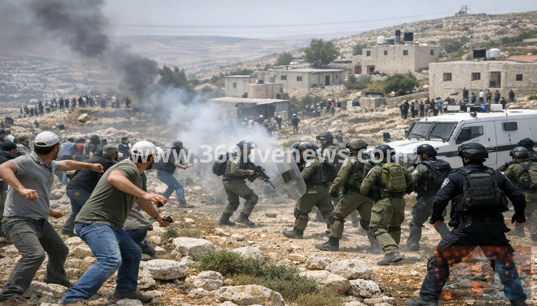 Settlers and Israeli forces clash in West Bank village of al-Mughayyir