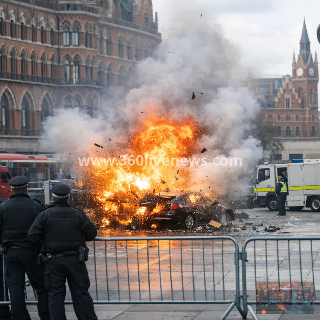 Controlled explosion after unattended car outside King's Cross St Pancras disrupts rail services