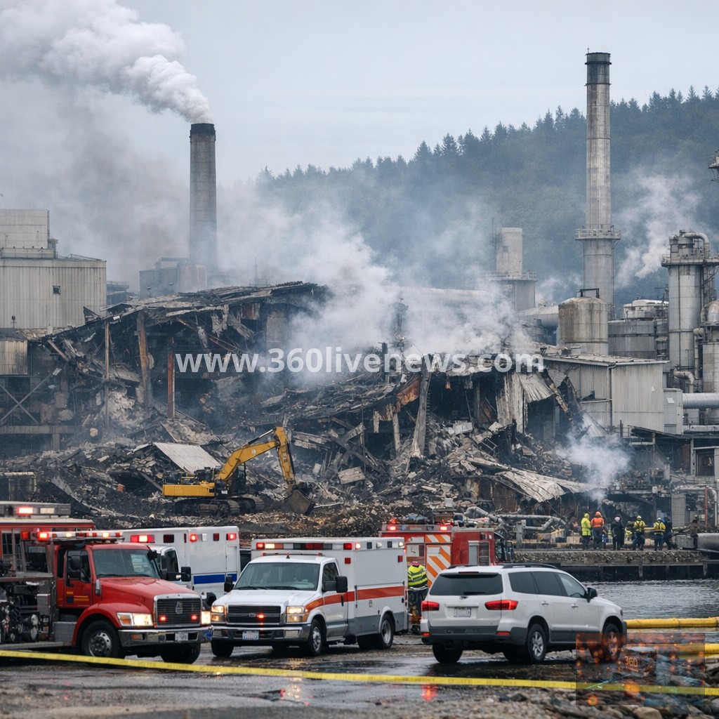 One killed and nine missing after chemical explosion at Washington paper mill