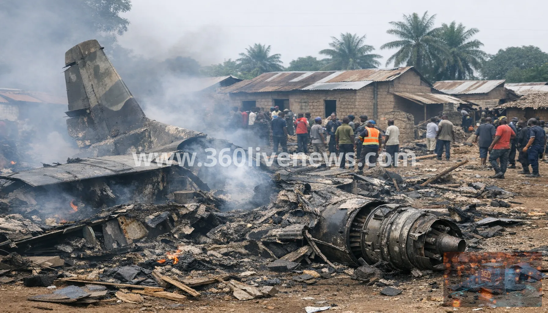 At least 13 killed as military plane crashes near homes in Kenge, DR Congo