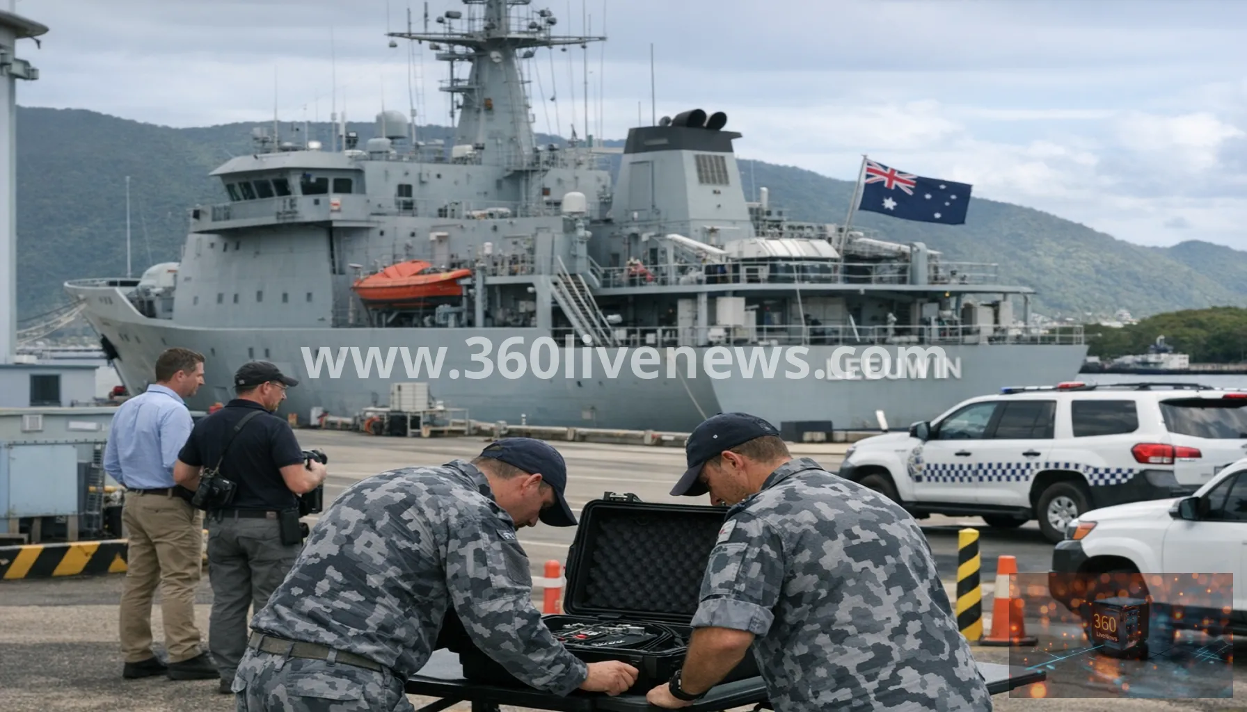 Hidden recording device found aboard Australian navy ship HMAS Leeuwin in Cairns