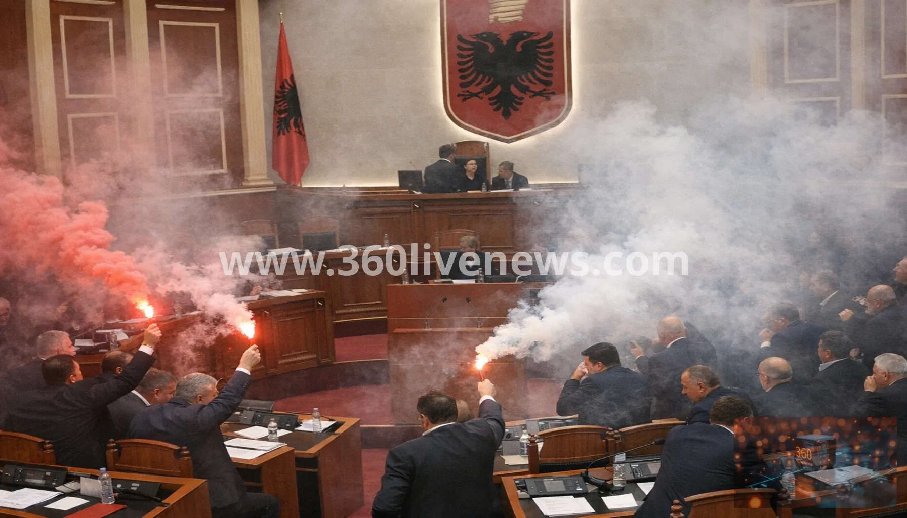 Albanian opposition MPs disrupt parliament with smoke flares during central bank vote