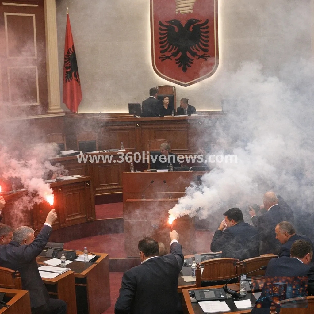 Albanian opposition MPs disrupt parliament with smoke flares during central bank vote