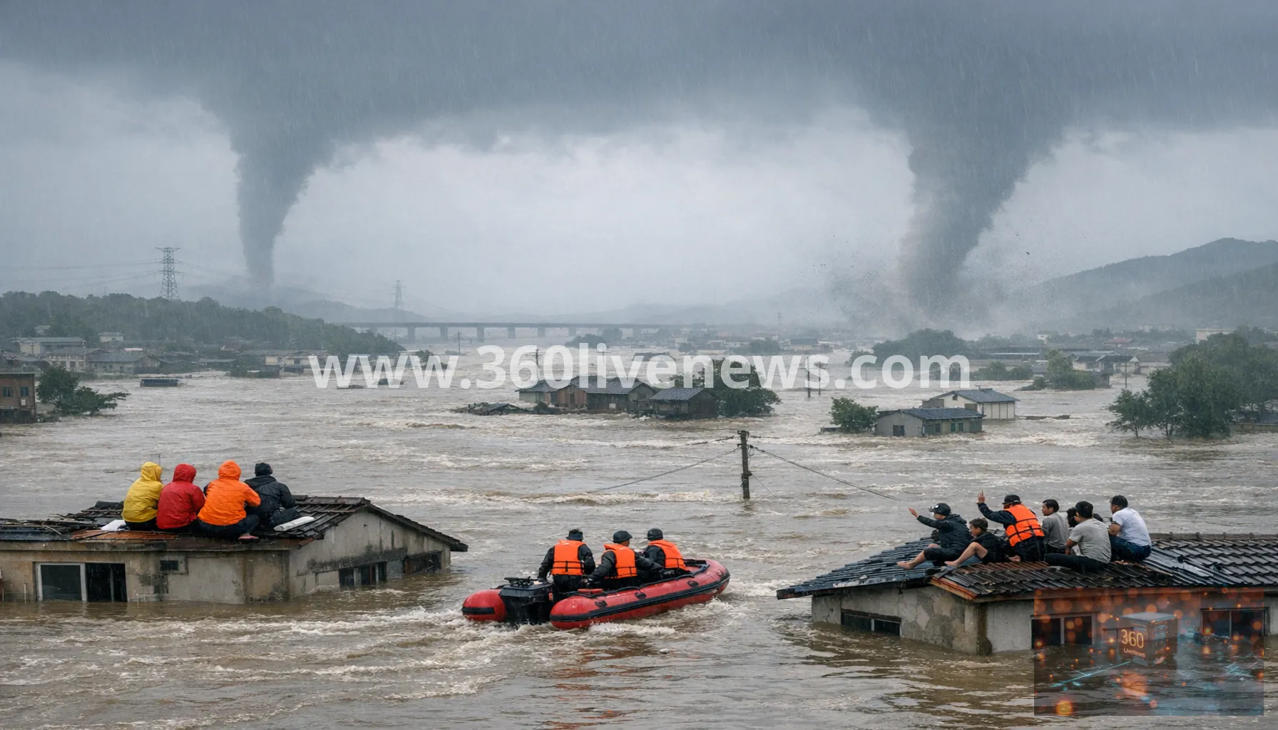 China flooding worsens as Typhoon Maysak leaves people stranded on rooftops and triggers tornadoes