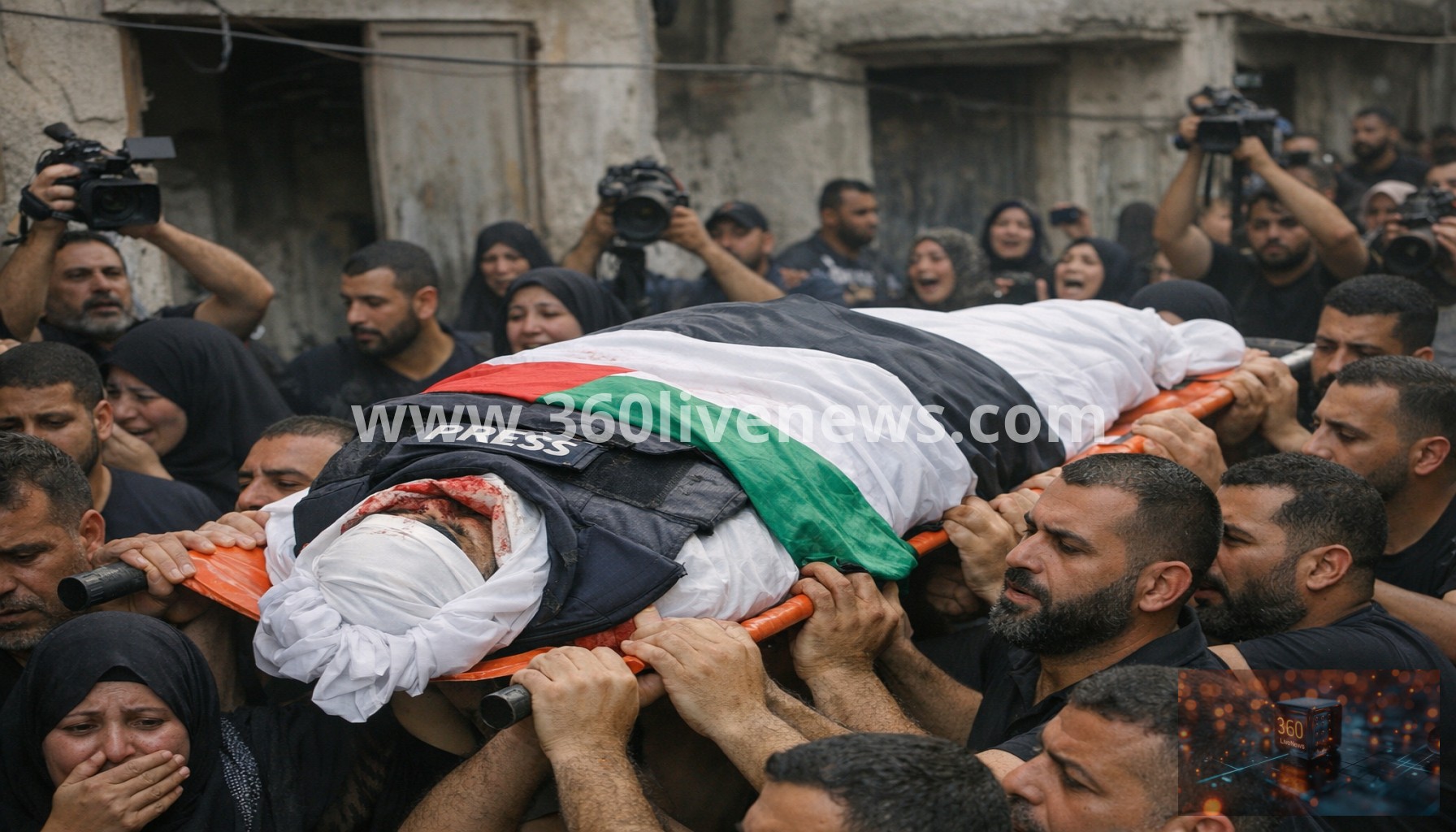 Funeral for Al Jazeera journalist Mohammed Wishah held in Gaza following his death in an Israeli drone strike