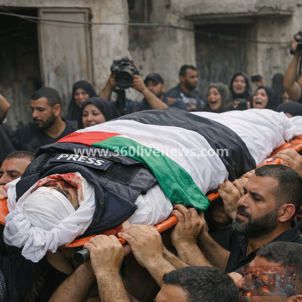 Funeral for Al Jazeera journalist Mohammed Wishah held in Gaza following his death in an Israeli drone strike