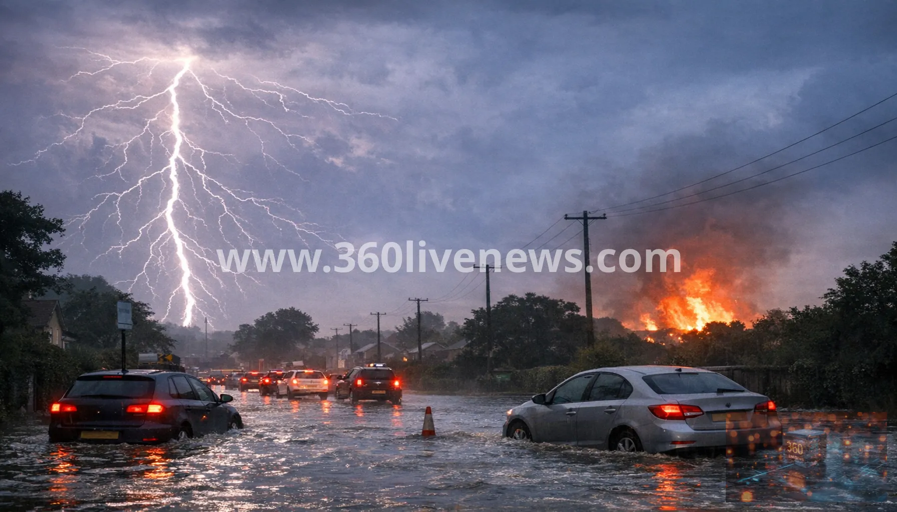 Thousands of lightning strikes bring flooding, fires and travel disruption to southern England