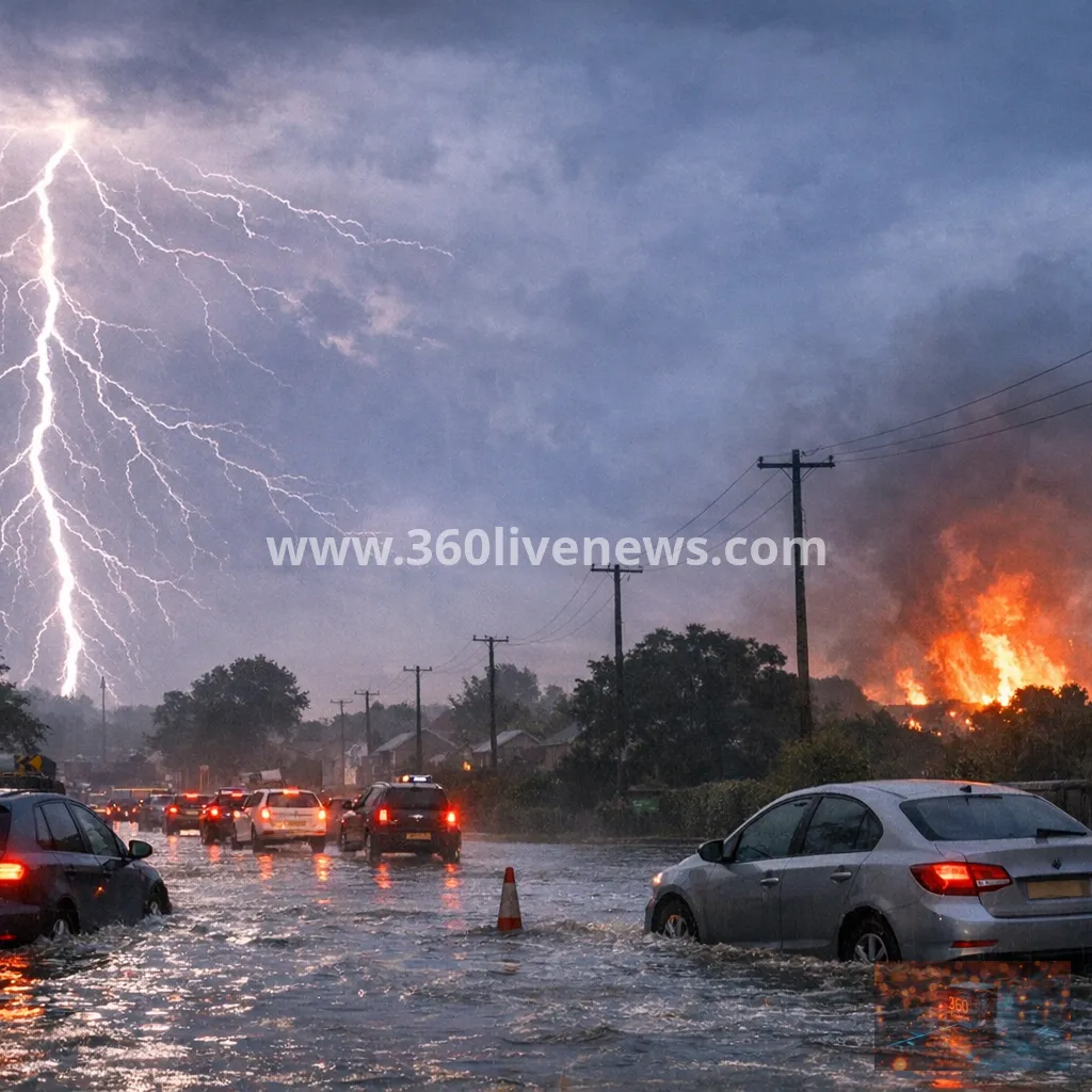 Thousands of lightning strikes bring flooding, fires and travel disruption to southern England