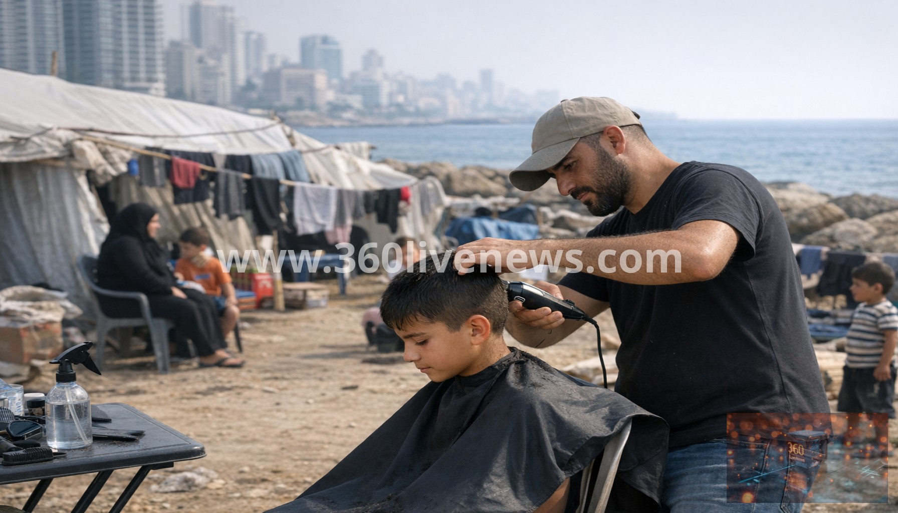 Volunteer barber offers free haircuts at Beirut shoreline displacement camp