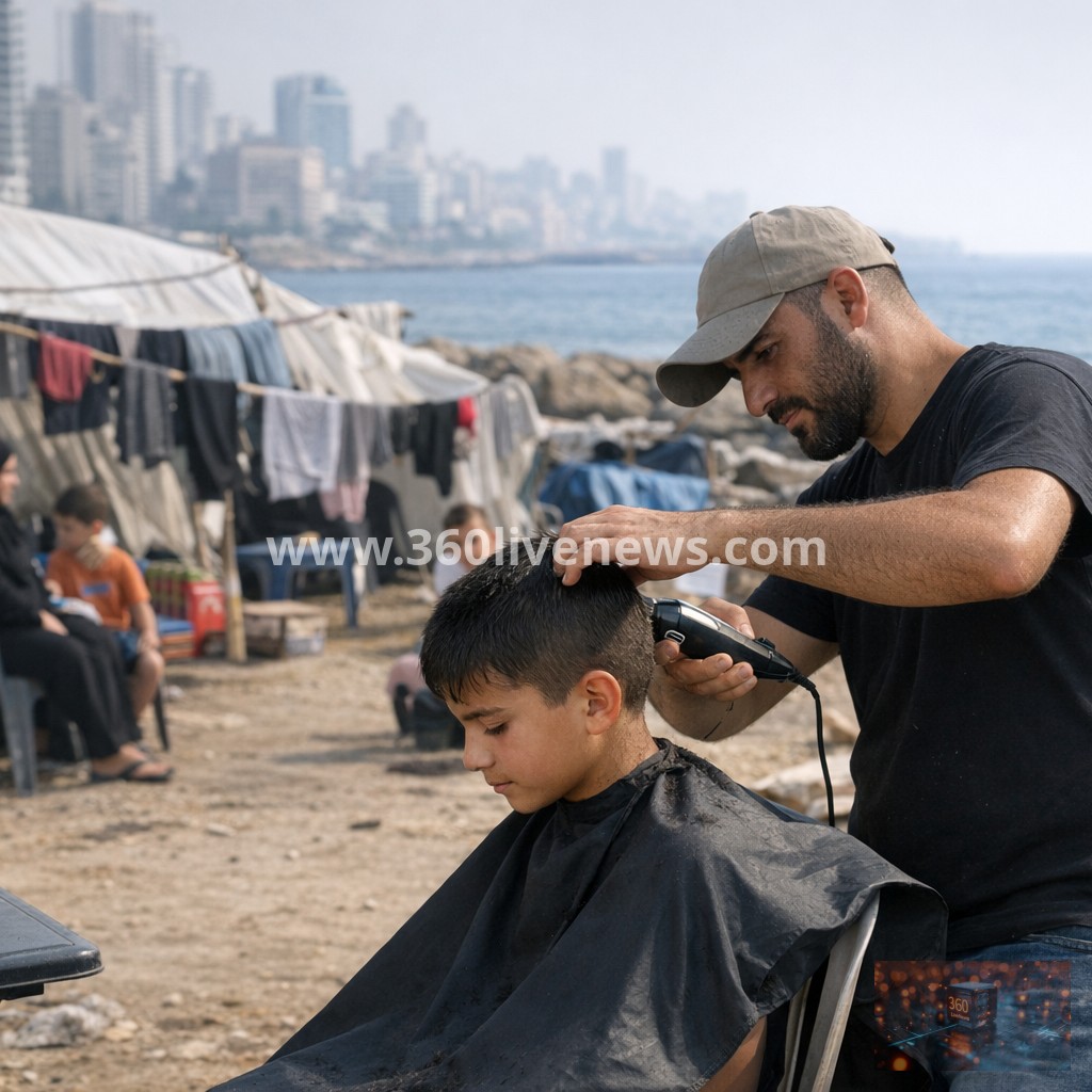 Volunteer barber offers free haircuts at Beirut shoreline displacement camp