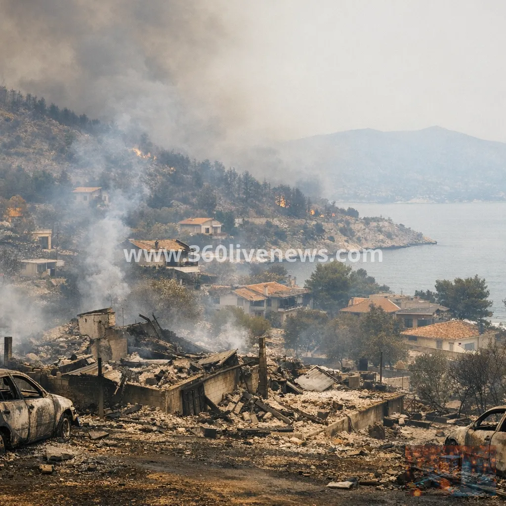 Greek wildfires burn homes in Porto Germeno as fires spread across the country