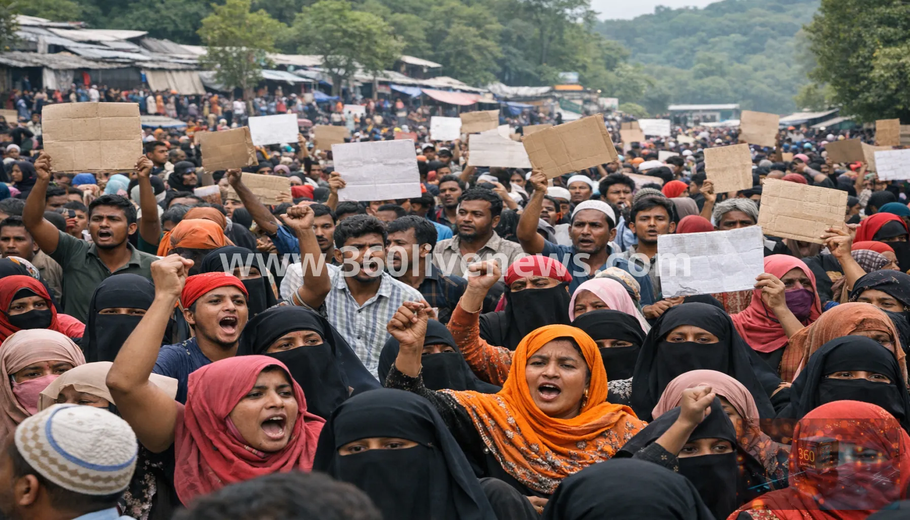 Rohingya refugees protest in Cox's Bazar over aid cuts and return demands