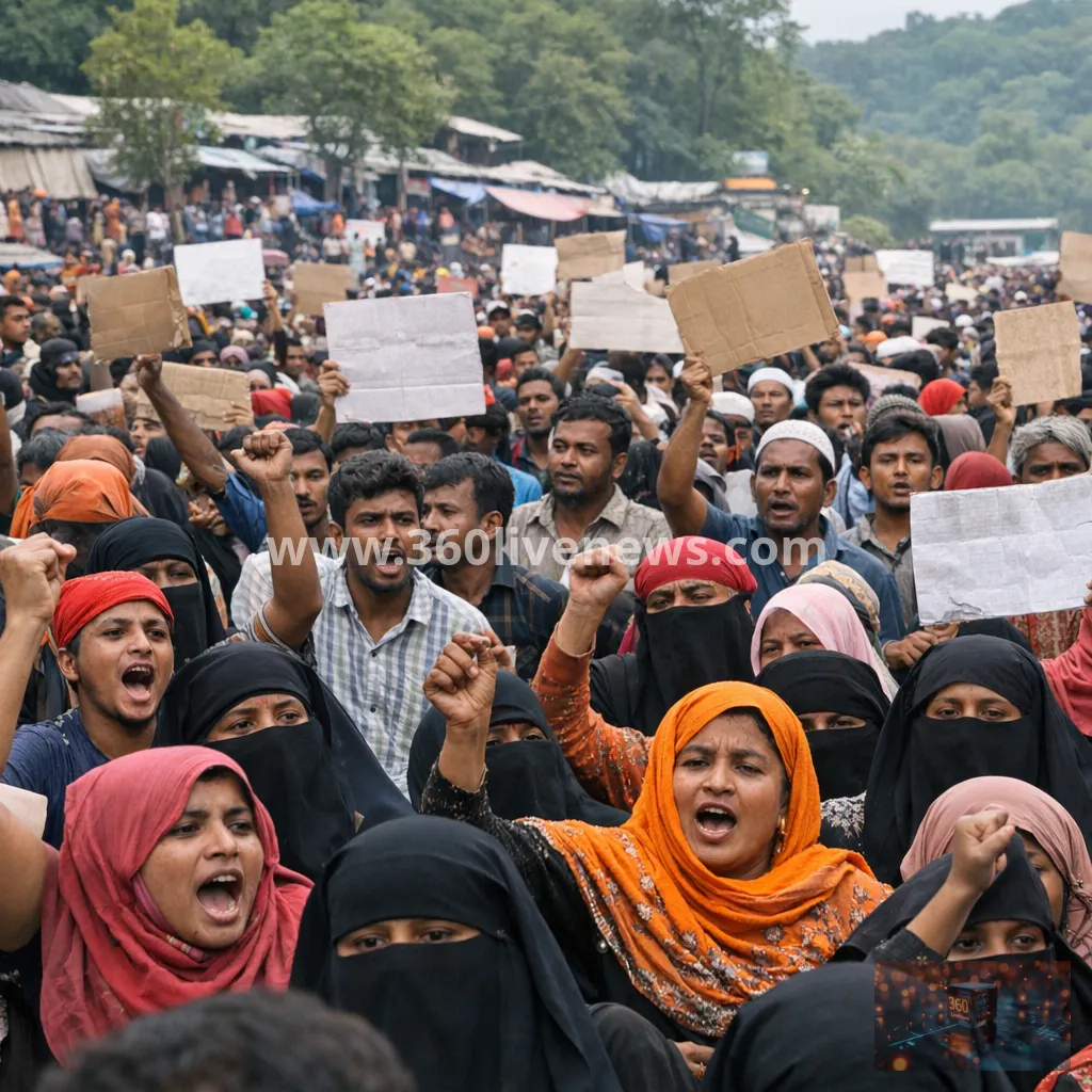 Rohingya refugees protest in Cox's Bazar over aid cuts and return demands
