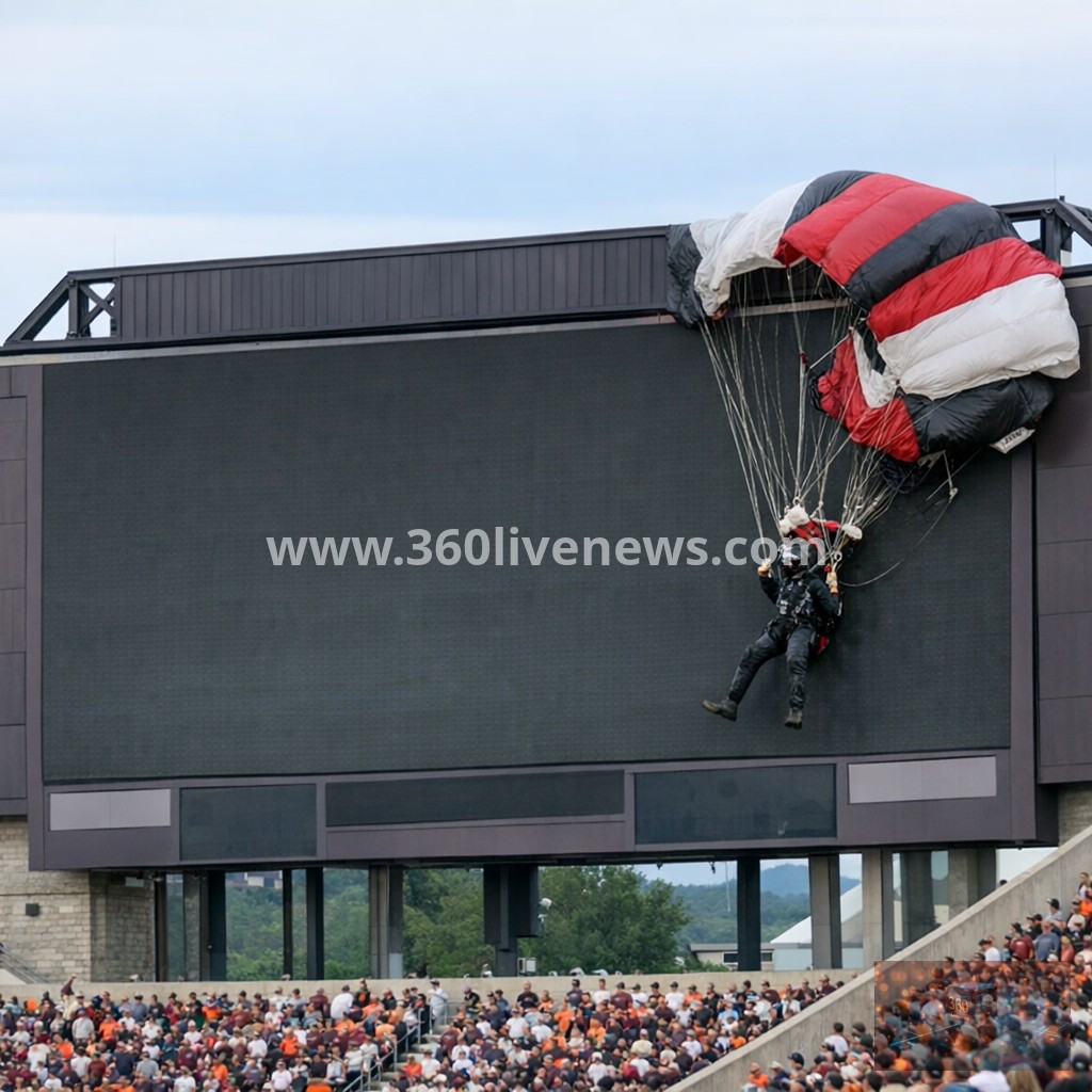 Skydiver Crashes into Jumbotron at Virginia Tech Football Game