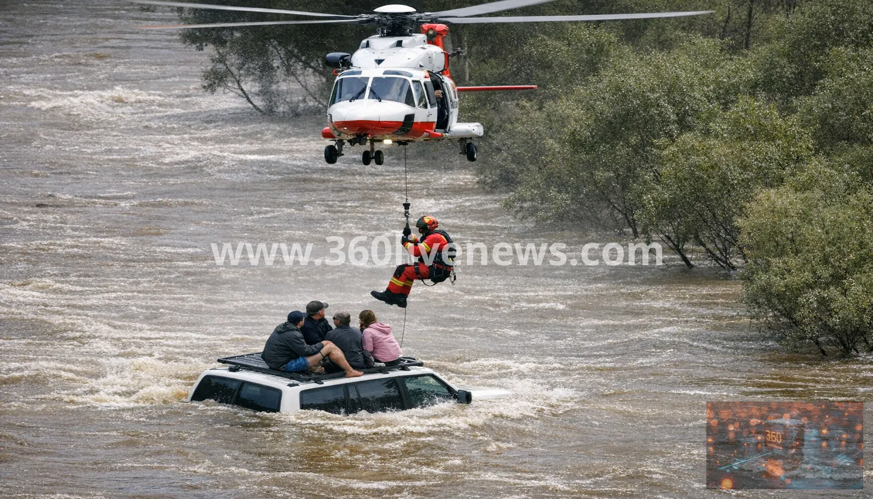 Four rescued from roof of stranded 4WD in flooded river in Gippsland