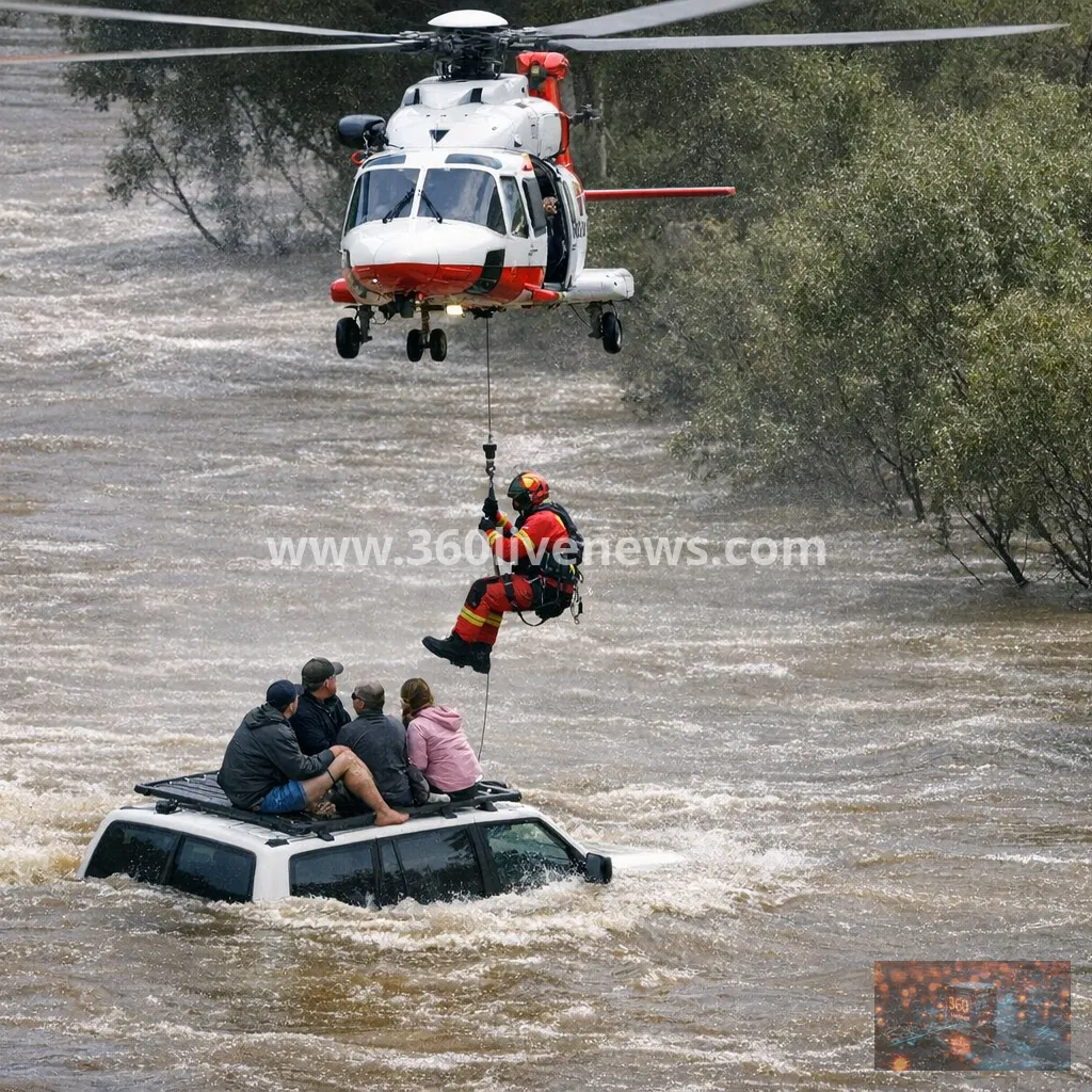 Four rescued from roof of stranded 4WD in flooded river in Gippsland