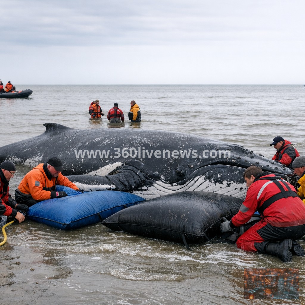Rescuers plan air cushion attempt to save stranded humpback whale in Germany