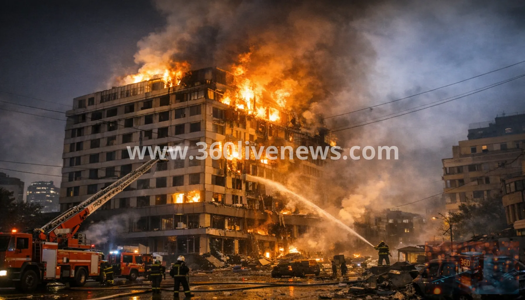 Russia missile and drone strike on Kyiv sets buildings ablaze and injures at least five