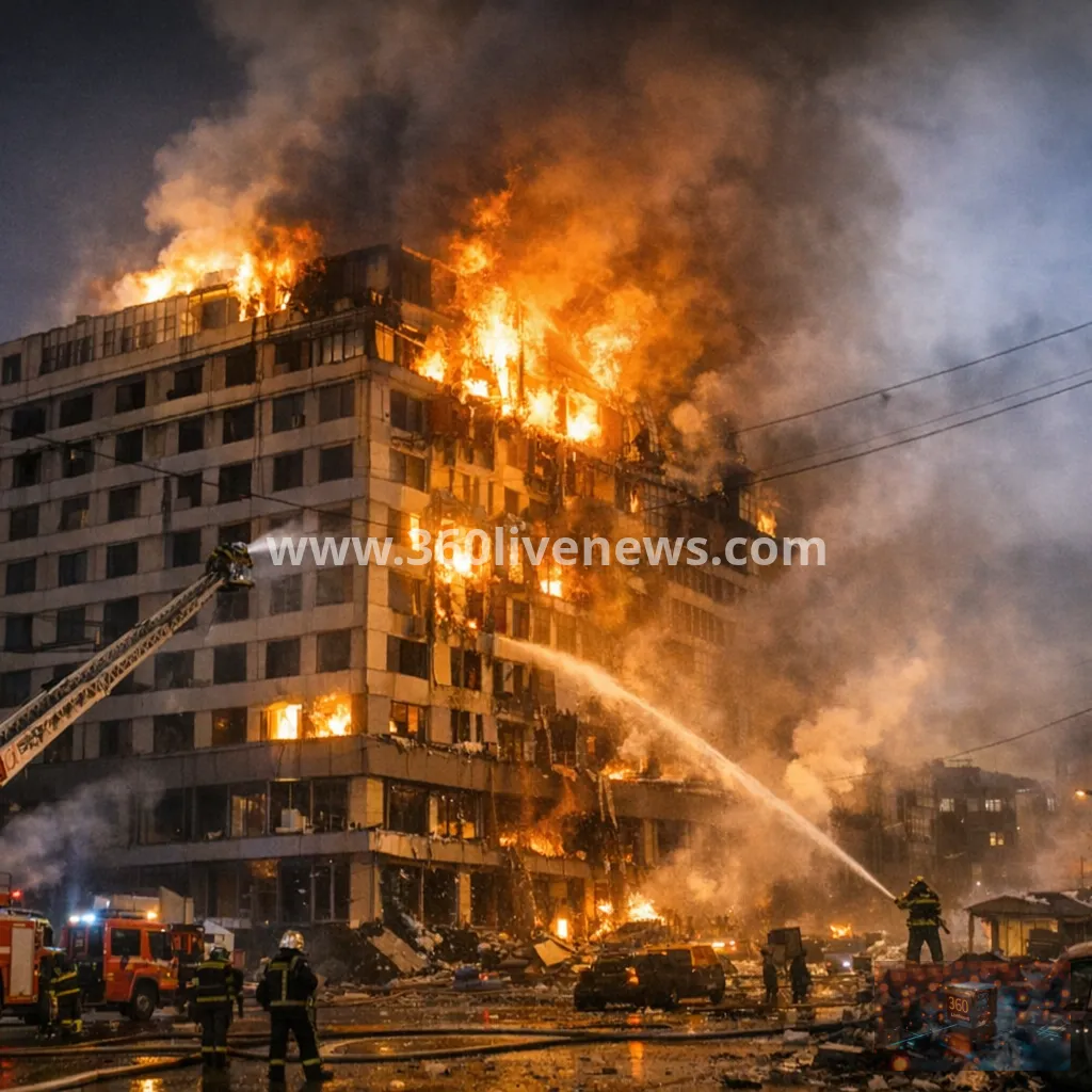 Russia missile and drone strike on Kyiv sets buildings ablaze and injures at least five