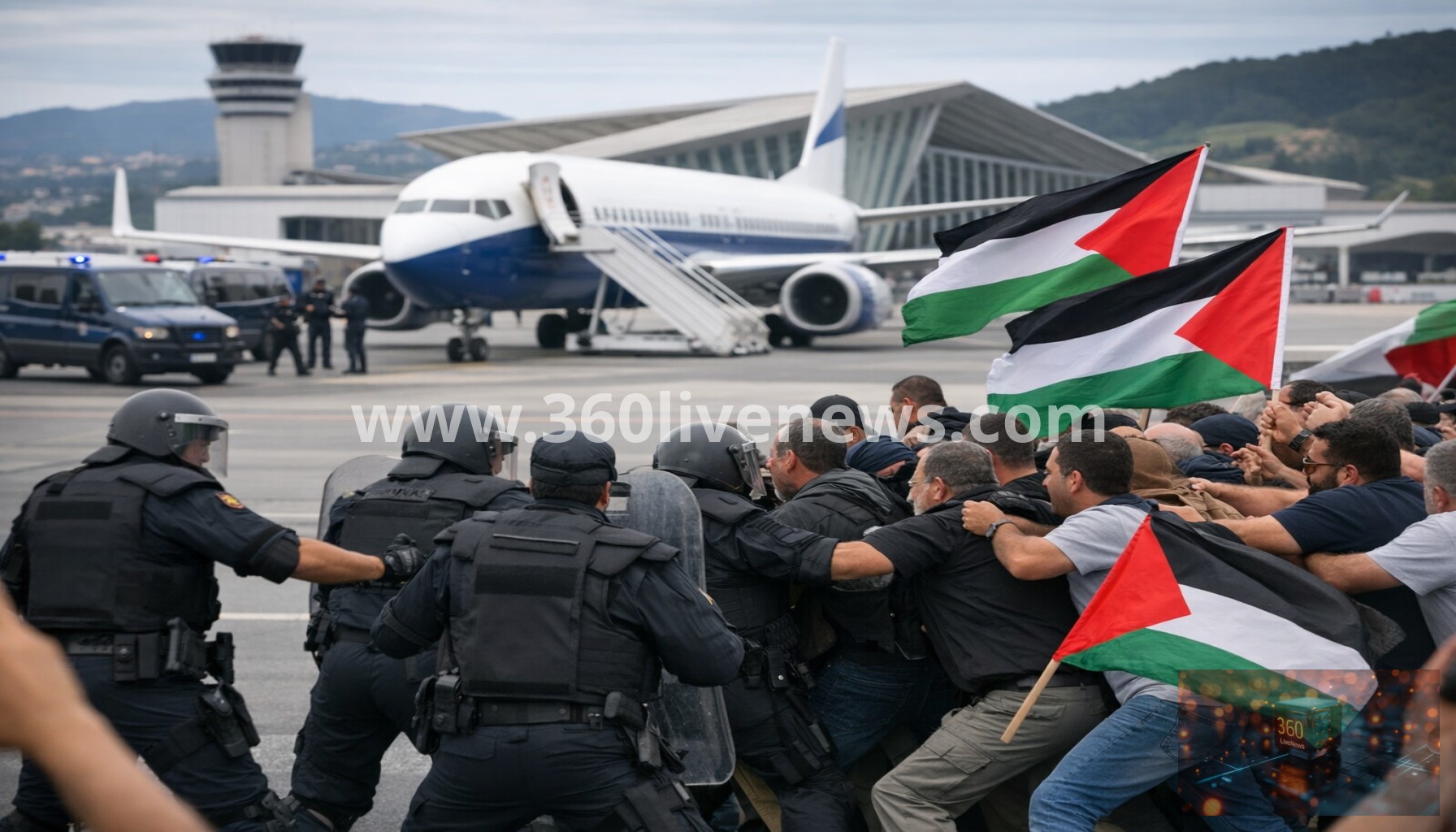 Spanish police clash with Gaza flotilla activists at Bilbao Airport