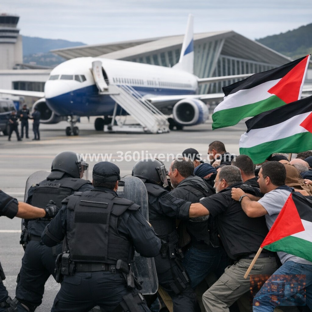 Spanish police clash with Gaza flotilla activists at Bilbao Airport