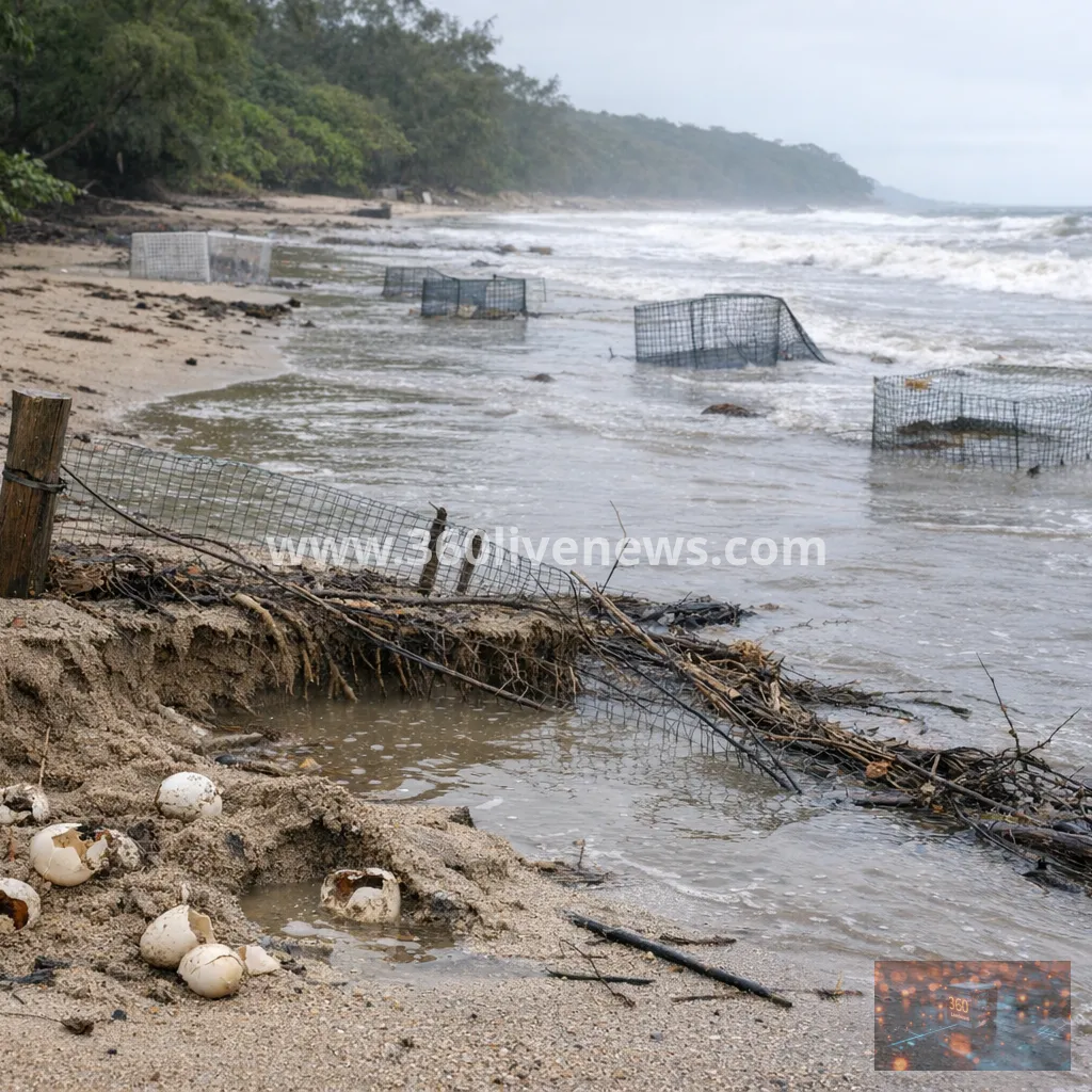 Flooding in Queensland damages endangered turtle nesting sites and disrupts breeding season