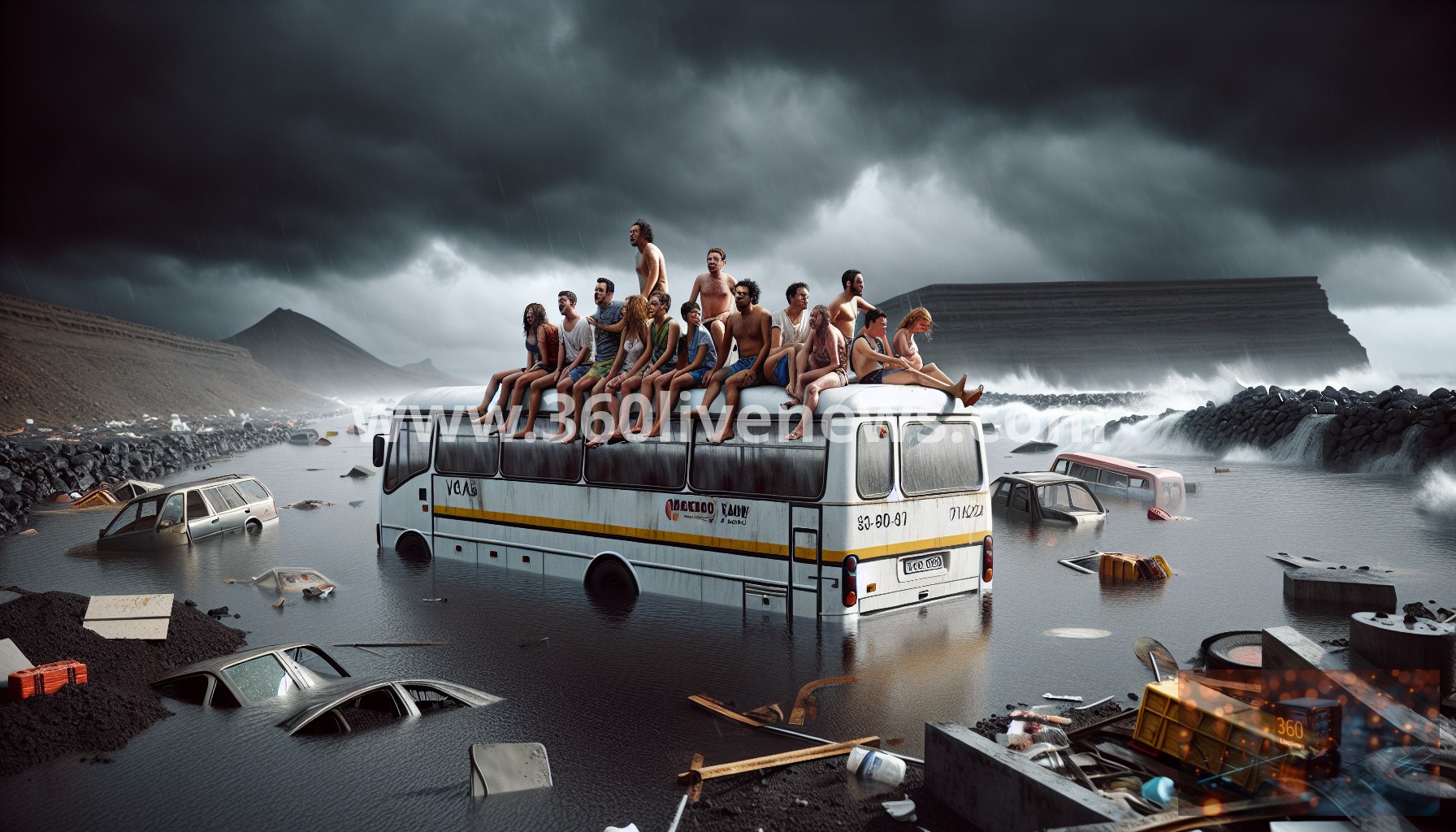 British tourists stranded on minibus during severe flooding in Tenerife caused by Storm Therese