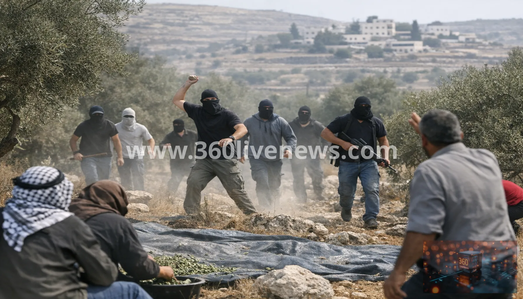 Israeli settlers attack Palestinians in West Bank olive harvest as UN warns of record violence