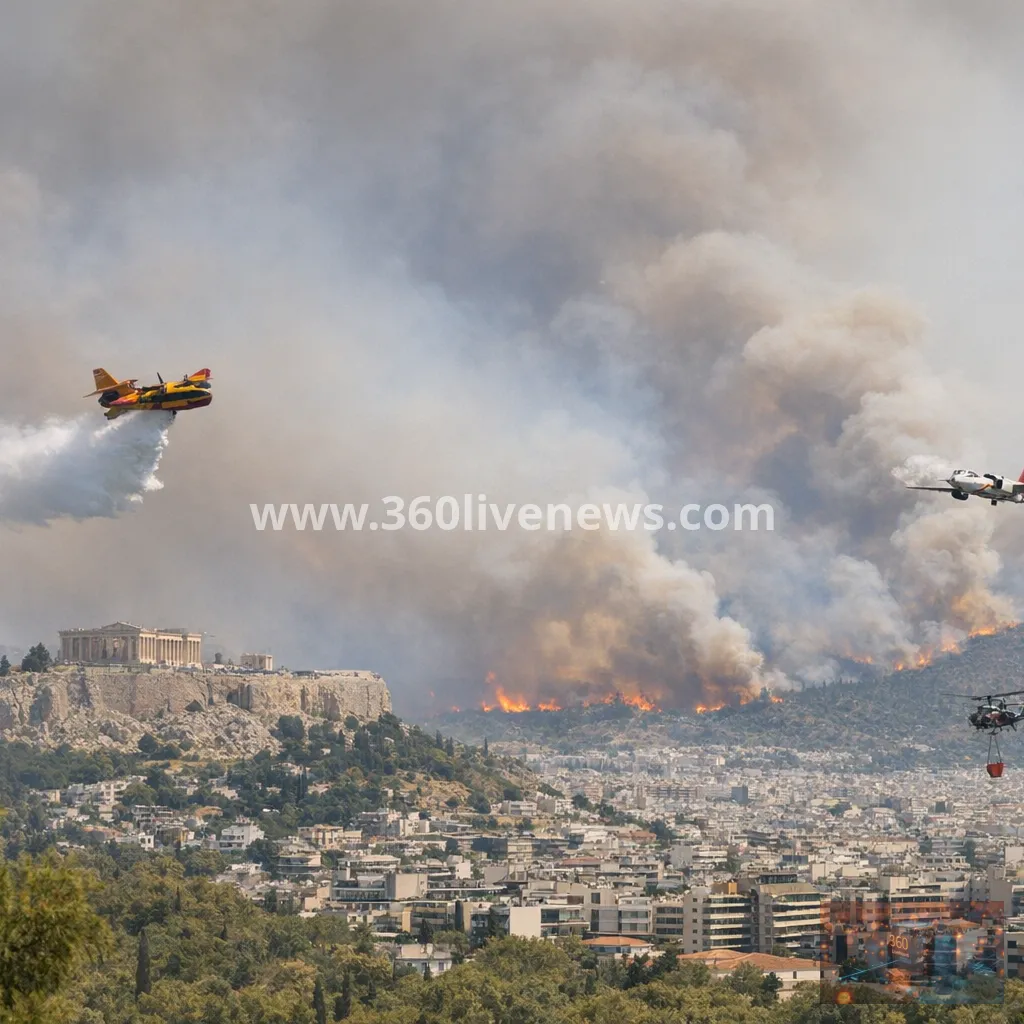 Major wildfire west of Athens forces evacuations as winds drive flames toward mountain communities